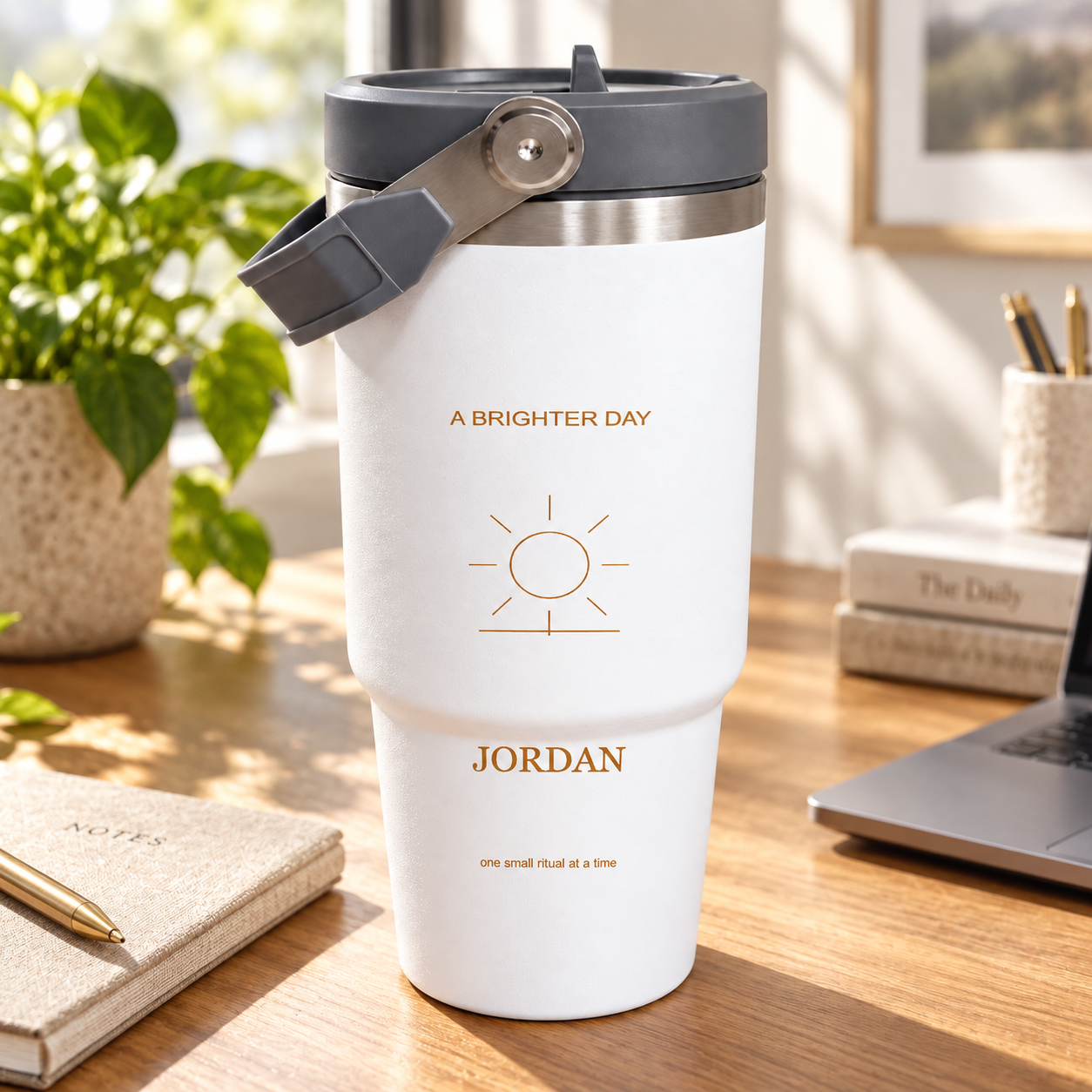A Brighter Day · Personalized Carry Cup · 30 oz · Carry handle · sample design