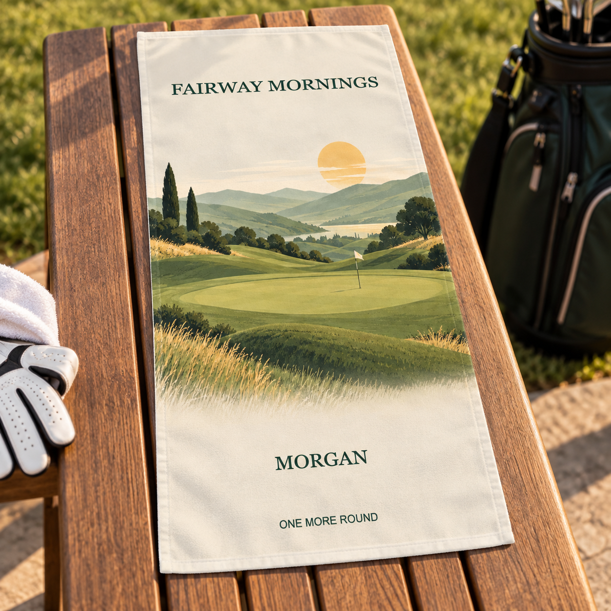 Fairway Mornings · Personalized Golf Towel · 35 × 75 cm