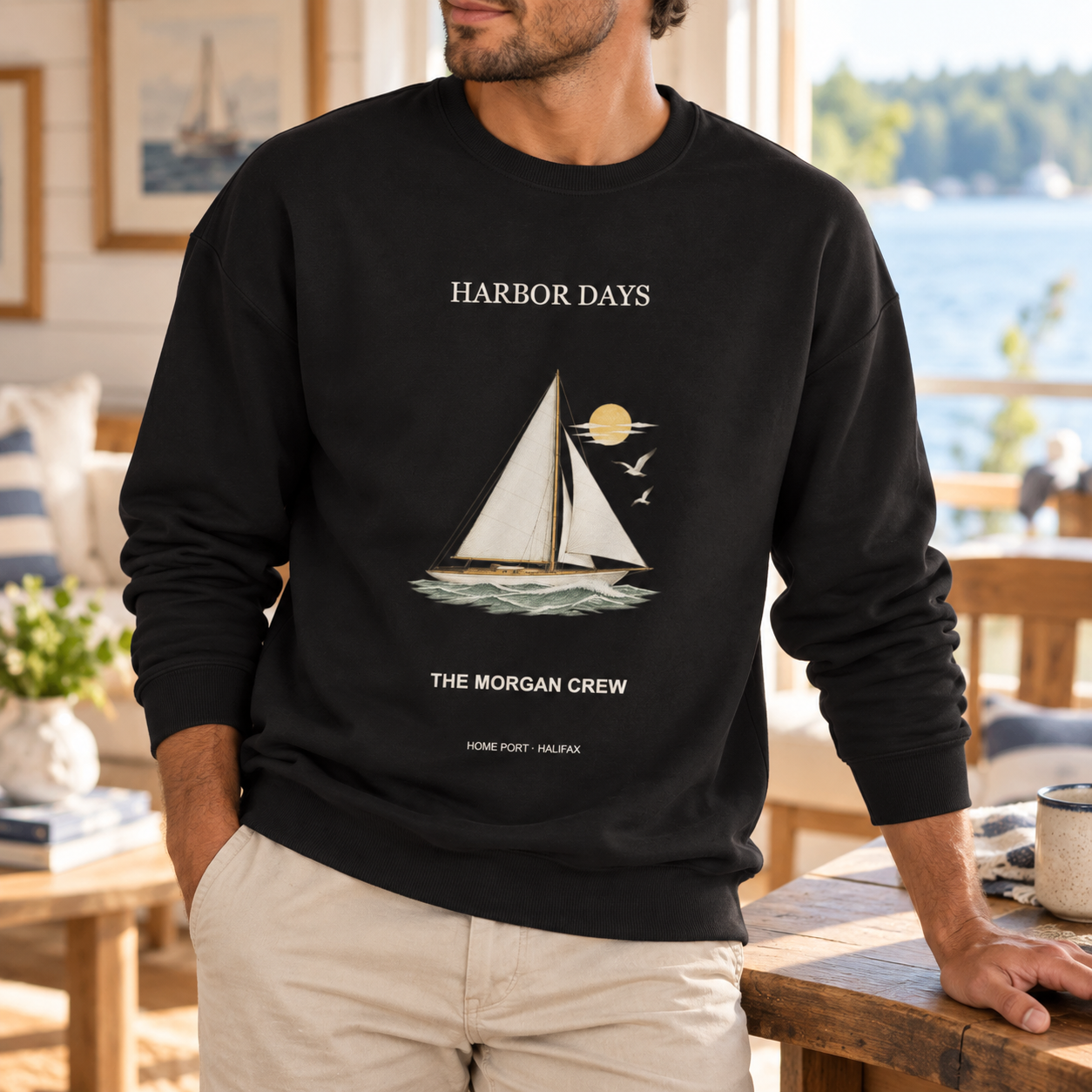 Harbor Days · Personalized Sailing Sweatshirt · Black · M