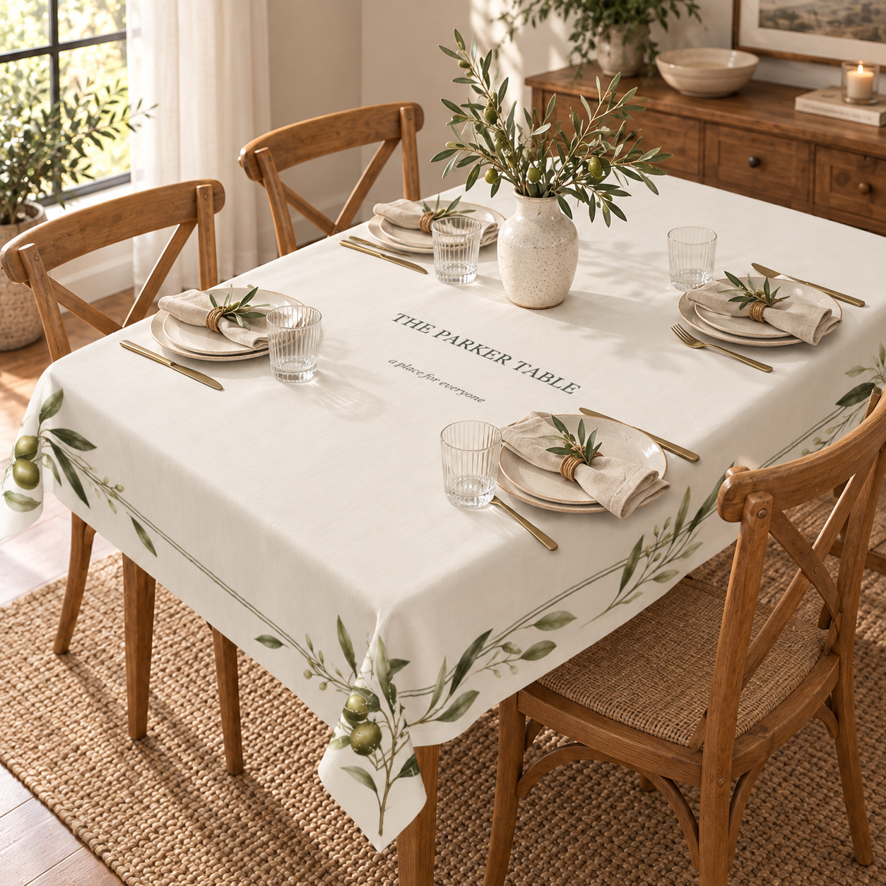 Olive & Linen · Personalized Gathering Tablecloth · 60 × 86in