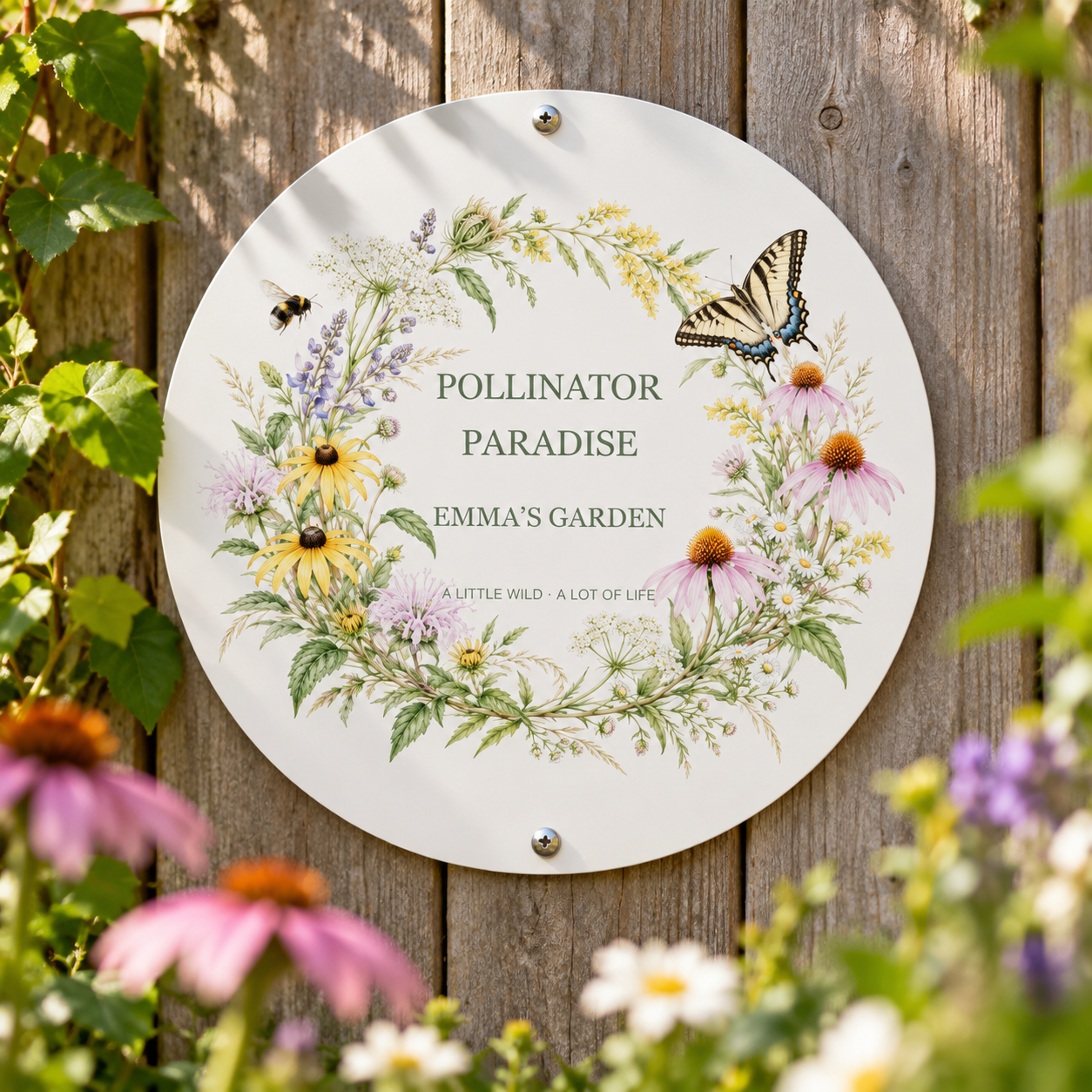 Pollinator Paradise · Personalized Garden Sign · 20 × 20 cm