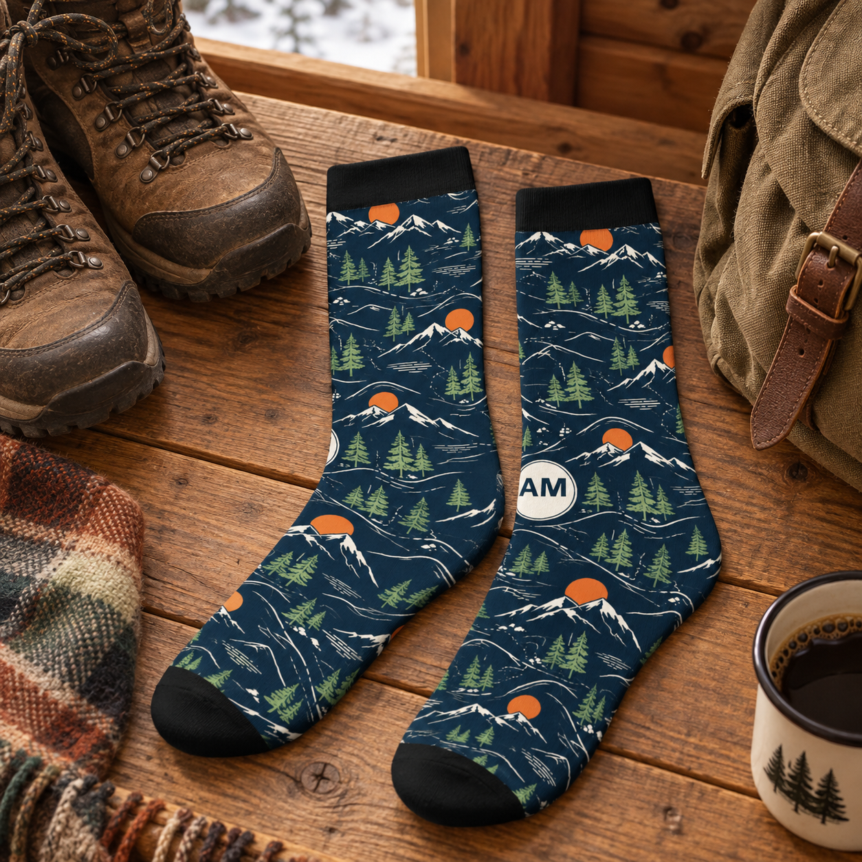 Happy Trails · Personalized Outdoor Socks · Black cuff · One size
