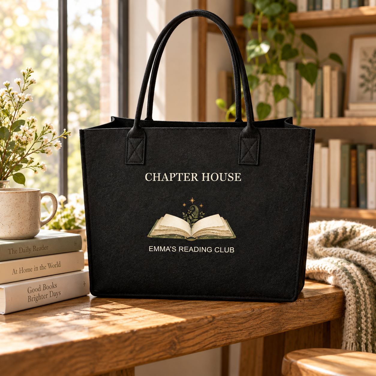 Chapter House · Personalized Reading Felt Bag · Black · One size
