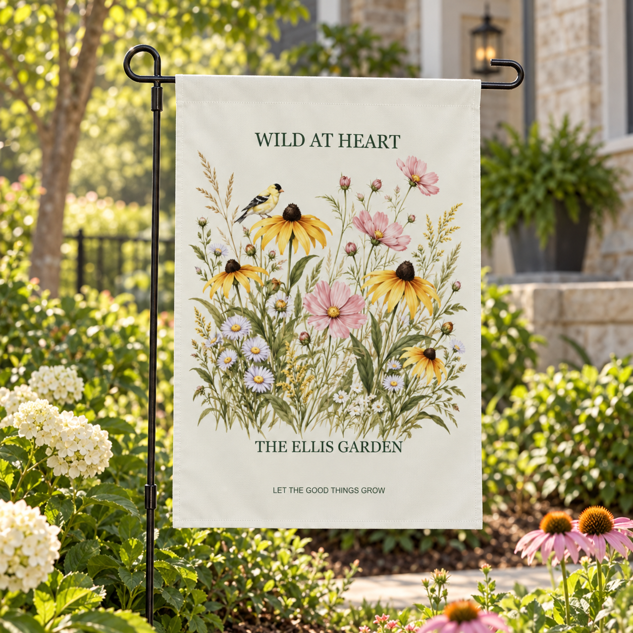 Wild at Heart · Personalized Wildflower Garden Flag · 18 × 12 in