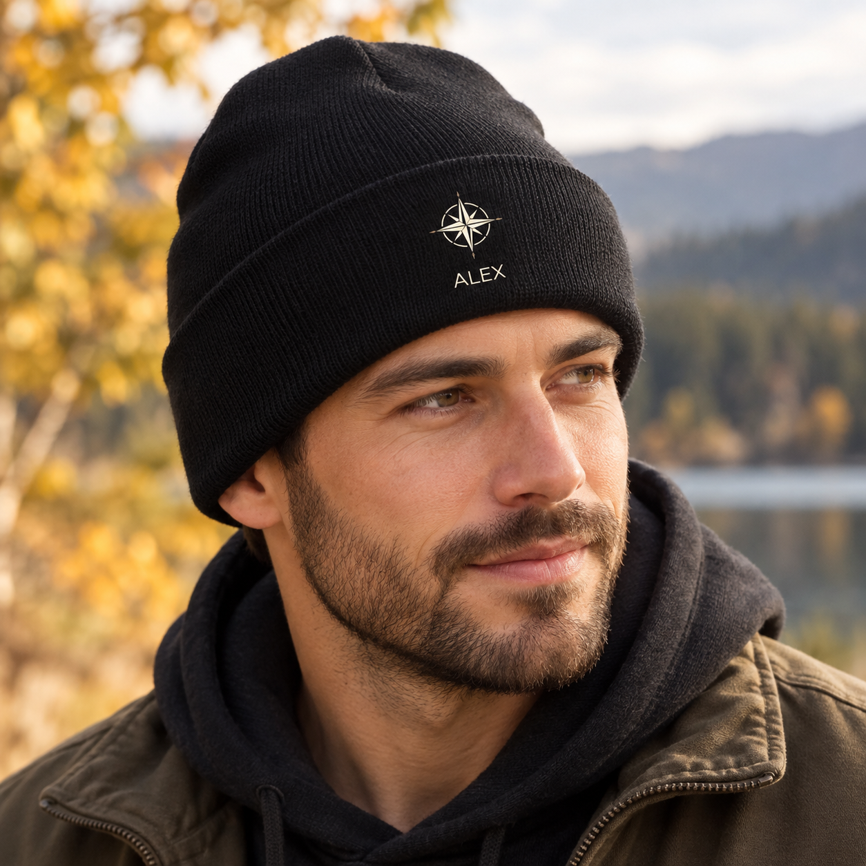 North Star · Personalized Knit Beanie · Black · One size
