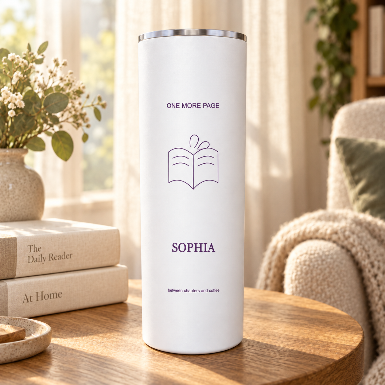 One More Page · Personalized Book Lover Tumbler · 20 oz · Skinny tumbler · sample design