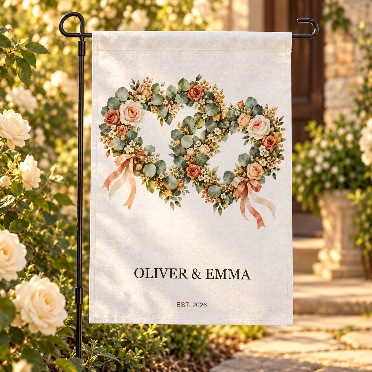Forever Starts Here · Personalized Wedding Garden Flag · 18 × 12 in · US