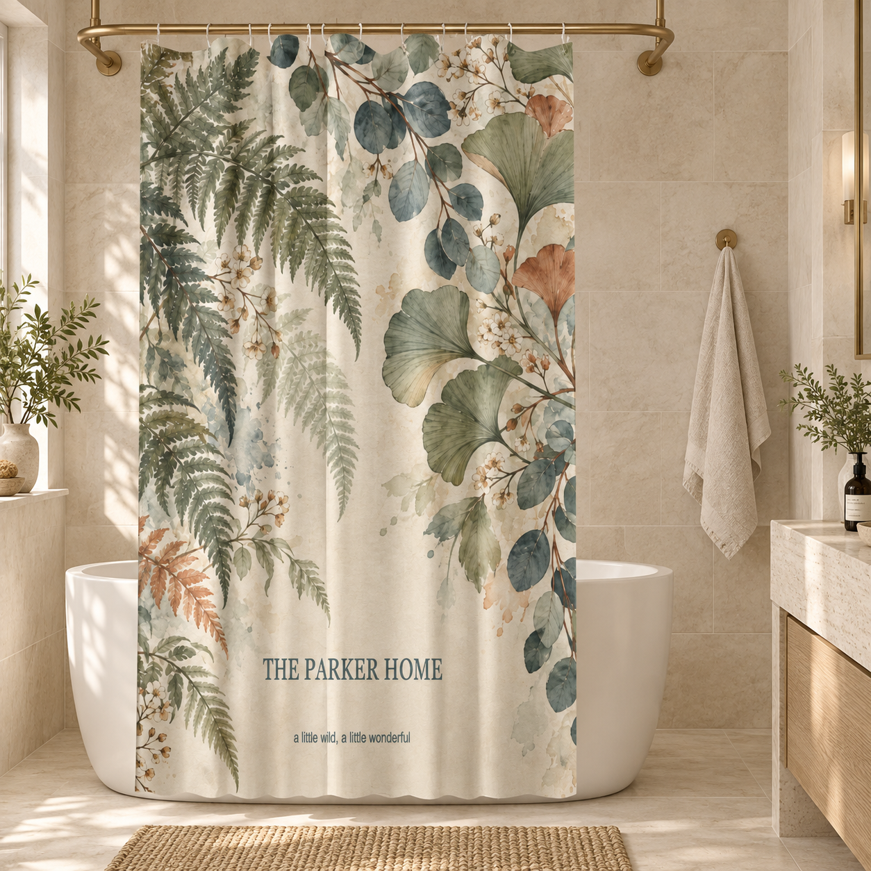The Secret Garden · Personalized Botanical Shower Curtain · 180 × 180 cm