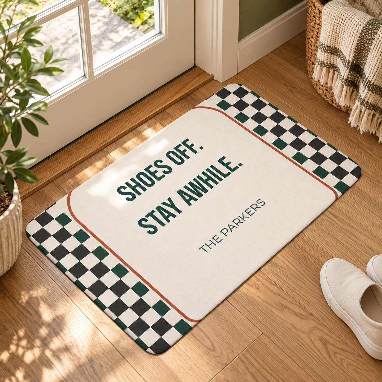 Stay Awhile · Personalized Graphic Entry Mat · 50 × 80 cm