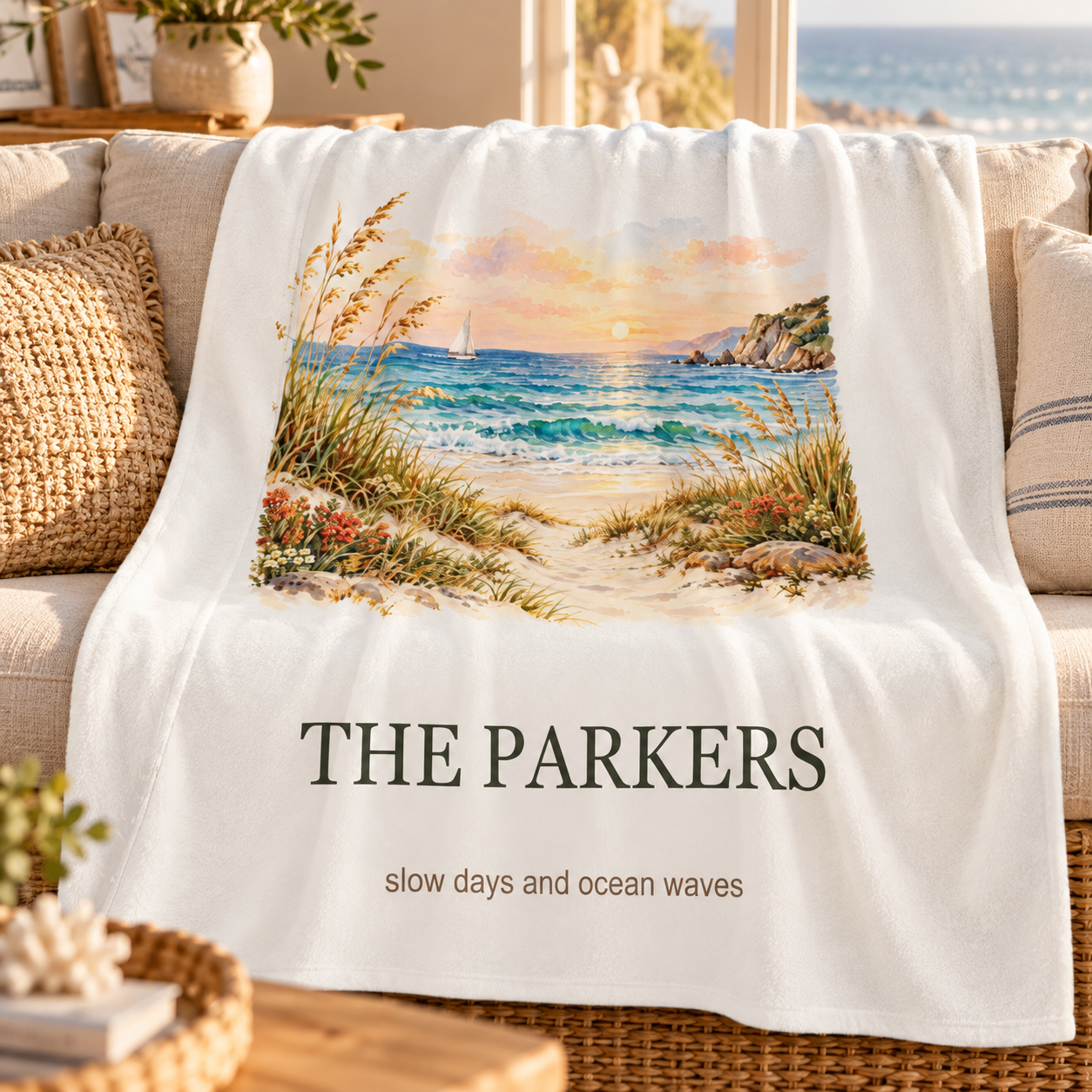 Coastal Sunday · Personalized Seaside Blanket · 60 × 50 in · US