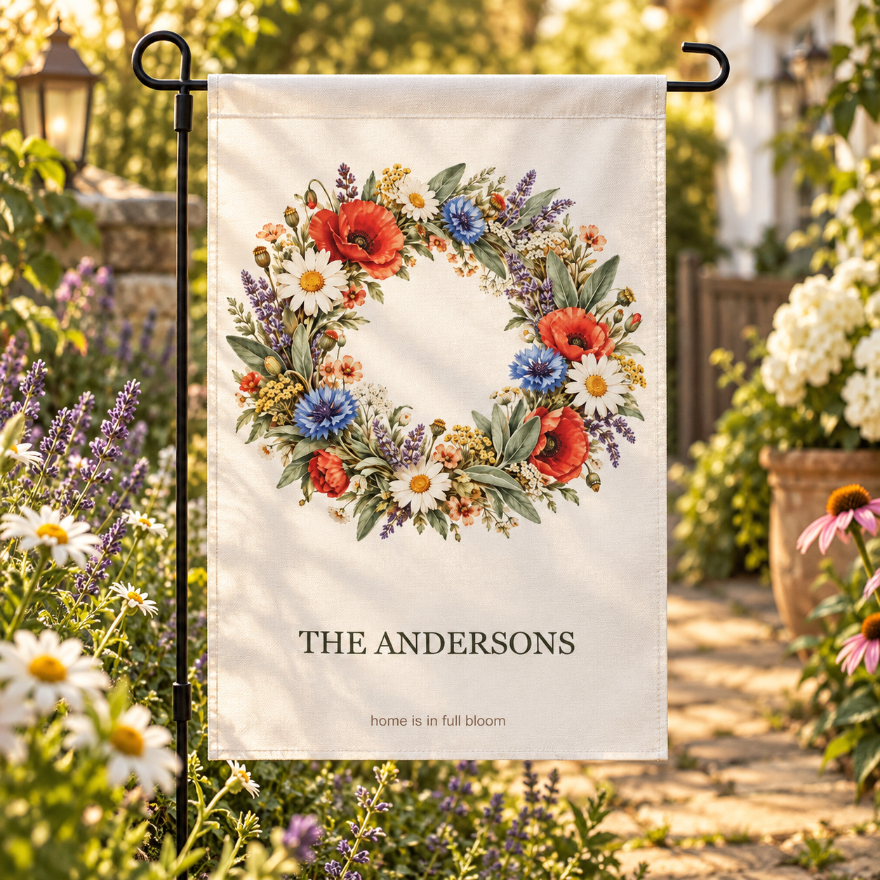Wildflower Welcome · Personalized Family Garden Flag · 18 × 12 in · US