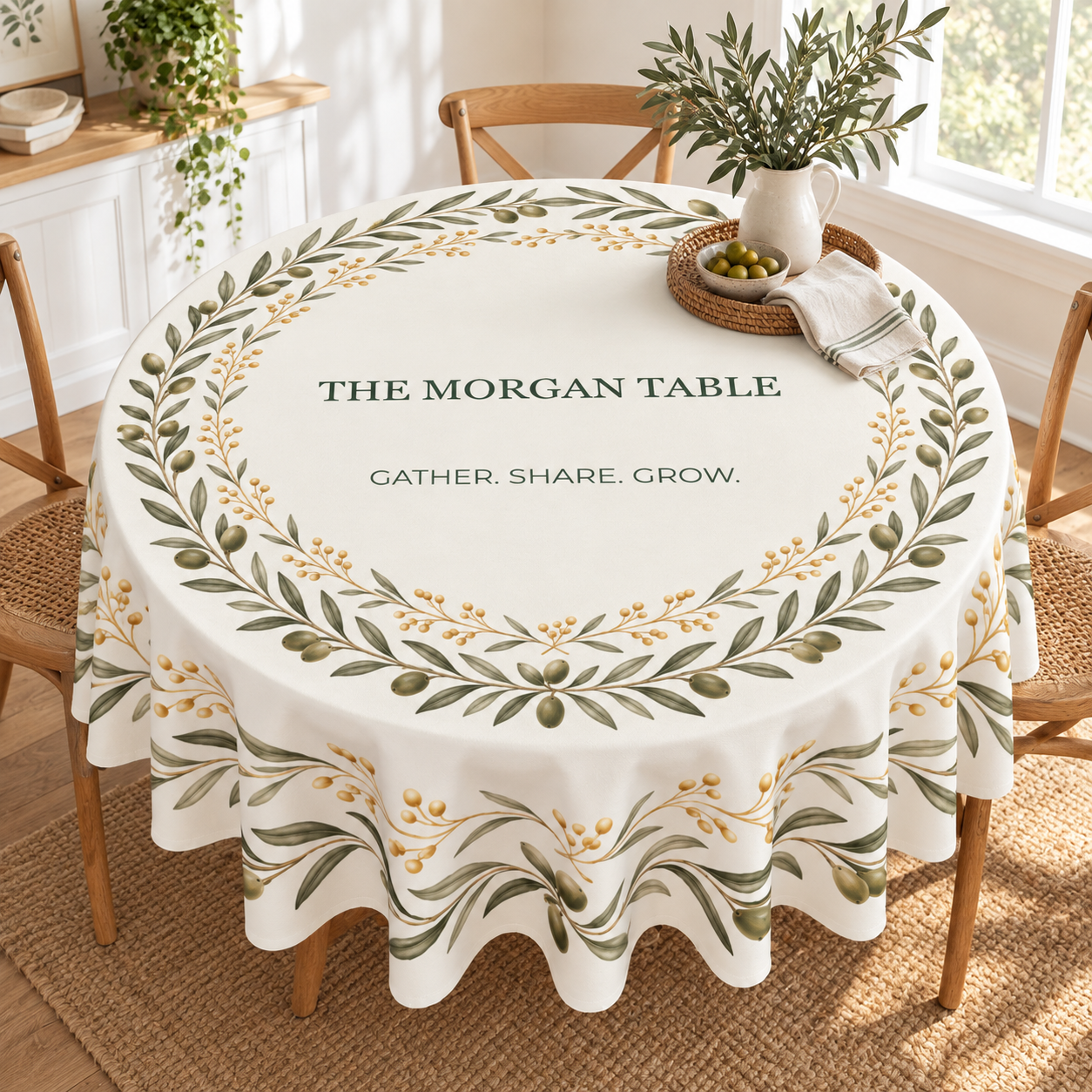 Gather & Grow · Personalized Round Tablecloth · 60 in round