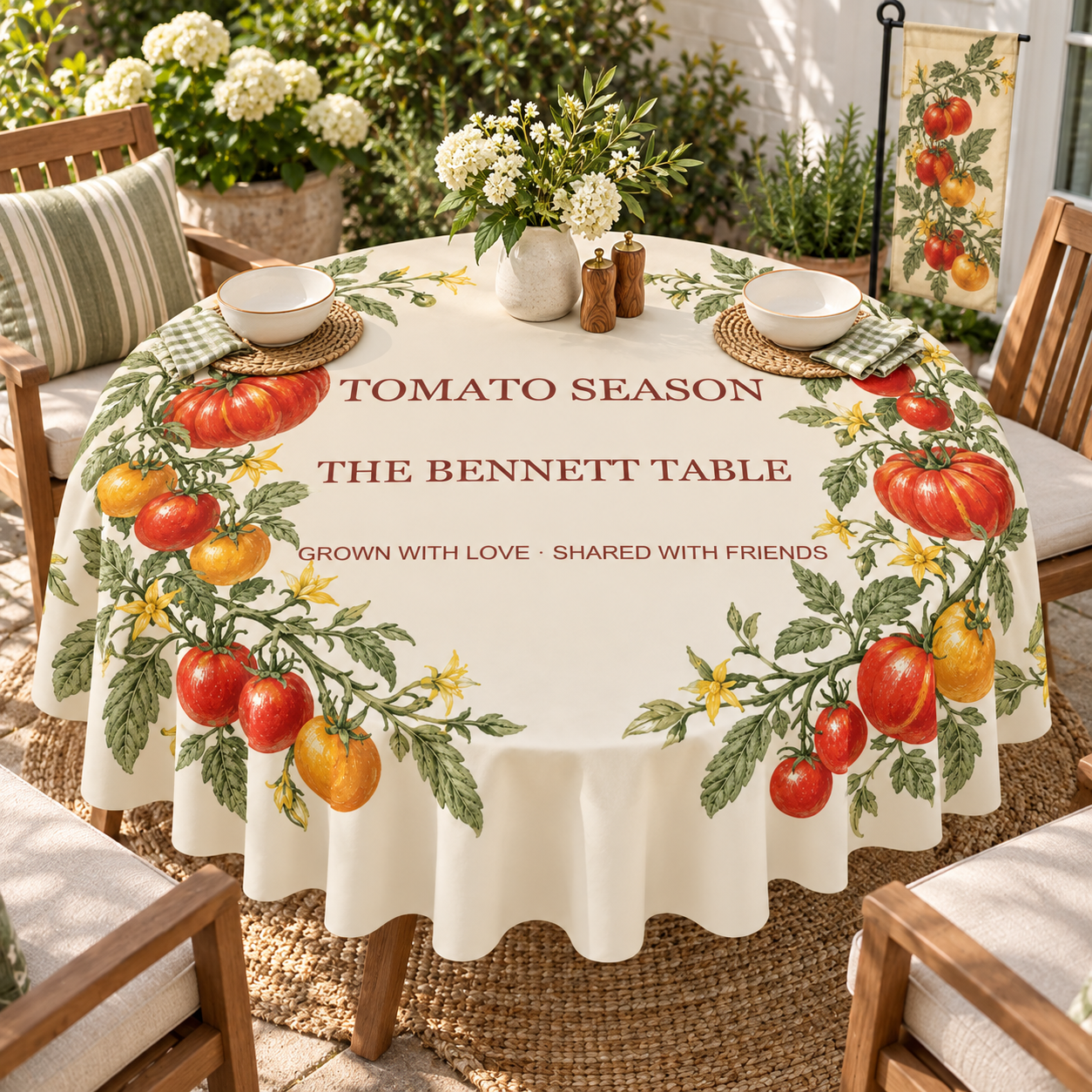 Tomato Season · Personalized Garden Tablecloth · 60 in round