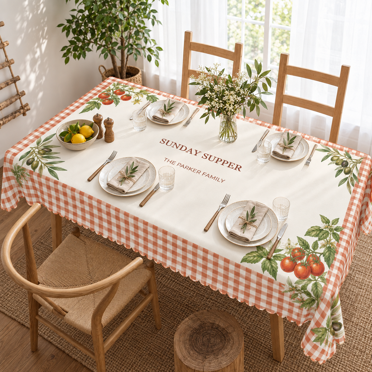 Sunday Supper · Personalized Gingham Tablecloth · 60 × 120 in