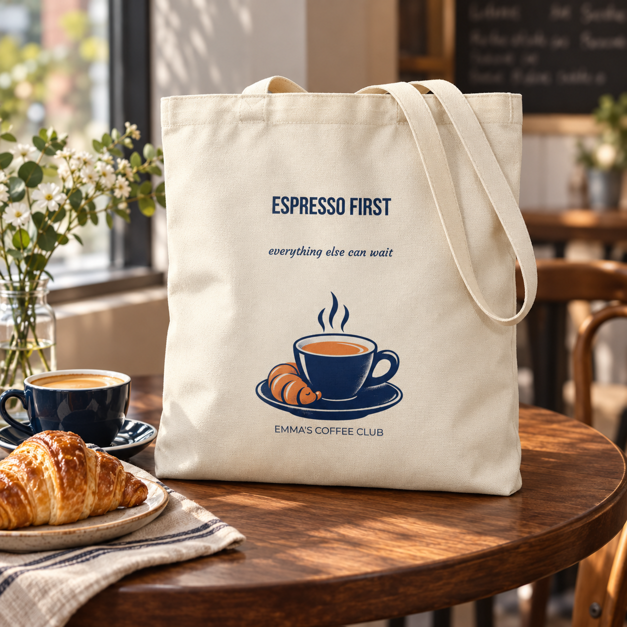 Espresso First · Personalized Café Tote · Cream · One size