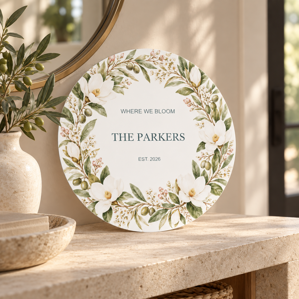 Where We Bloom · Personalized Family Round Sign · One Size