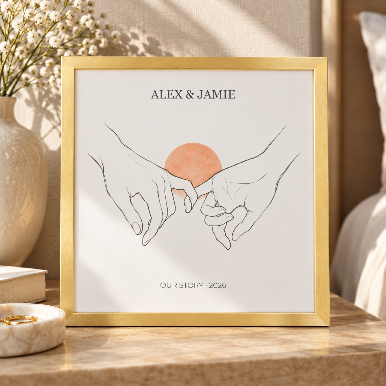 Love in Lines · Personalized Framed Keepsake · Brushed gold · 8 × 8 in