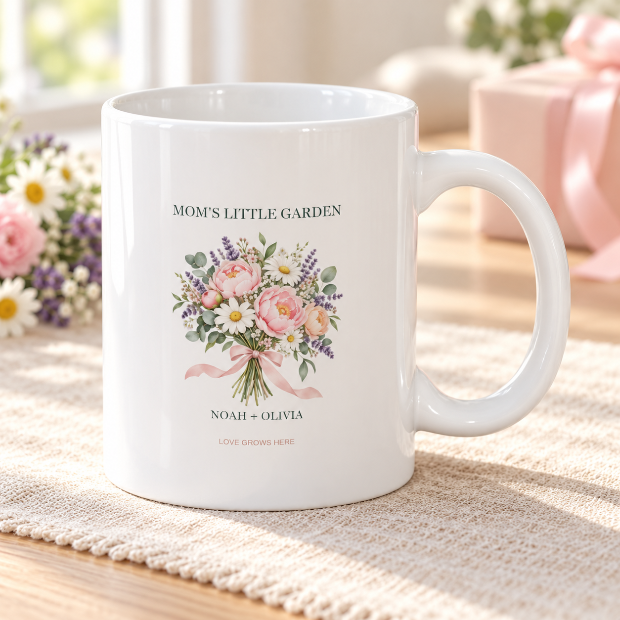 Mom’s Little Garden · Personalized Floral Mug · Classic White · One Mug · sample design