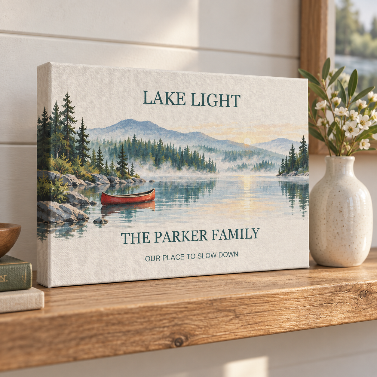 Lake Light · Personalized Canoe Canvas · 8 × 12 in