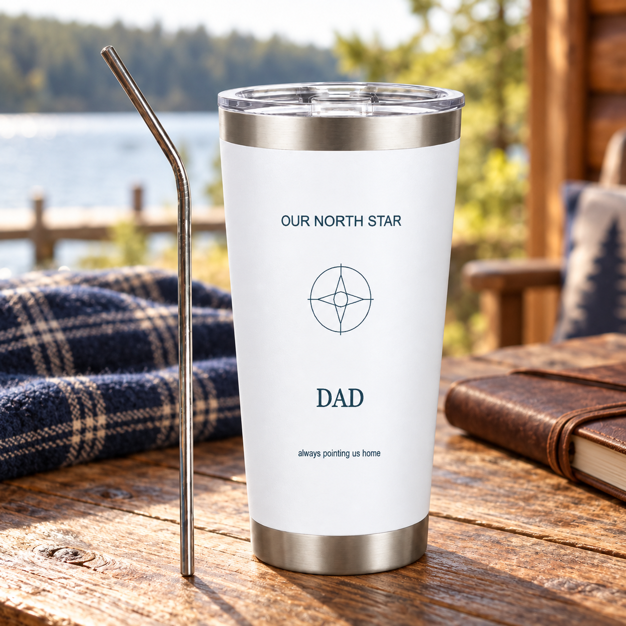 Our North Star · Personalized Dad Tumbler · 20 oz · Double rim & steel straw · sample design