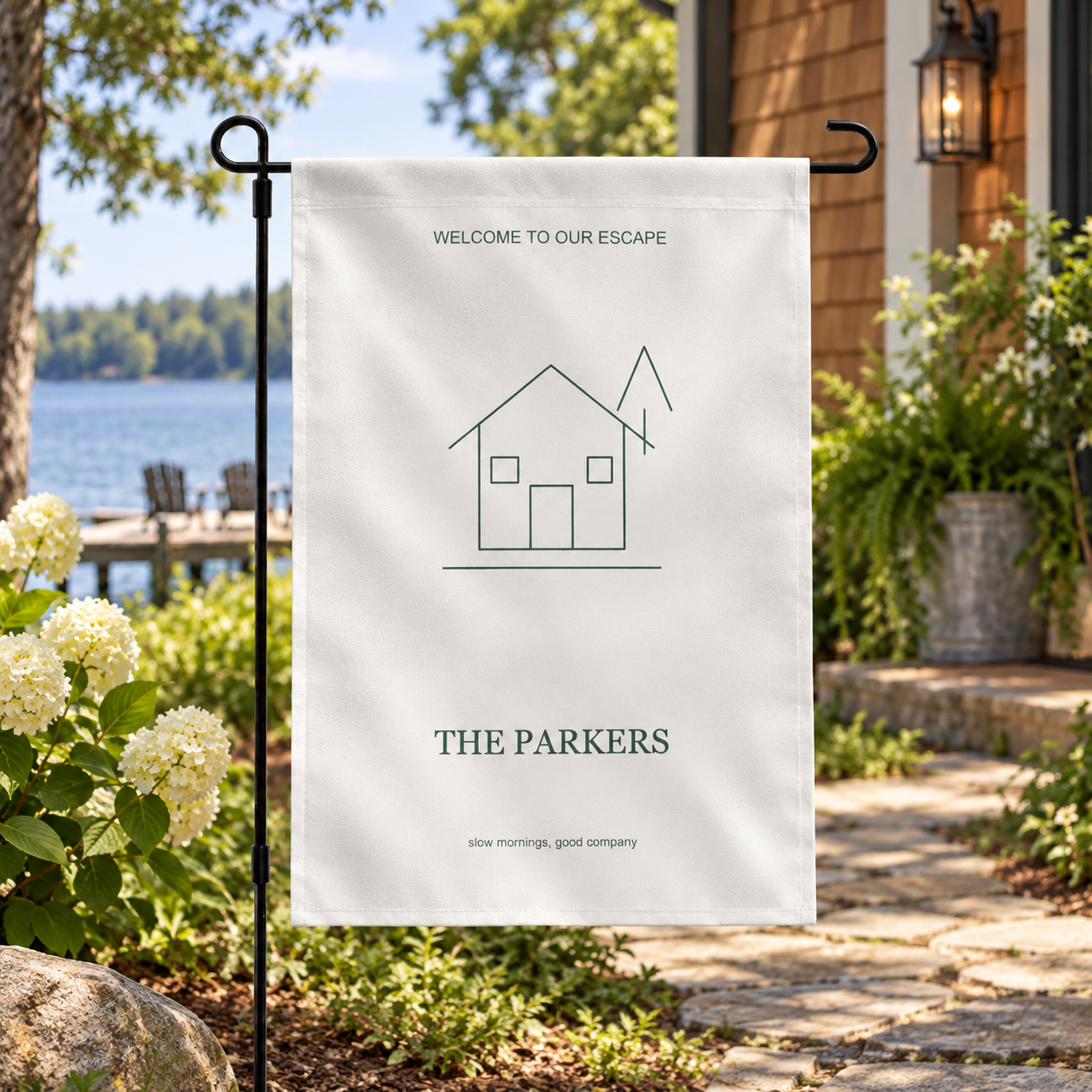 Welcome To Our Escape · Personalized Cabin Flag · 18 × 12 in · sample design