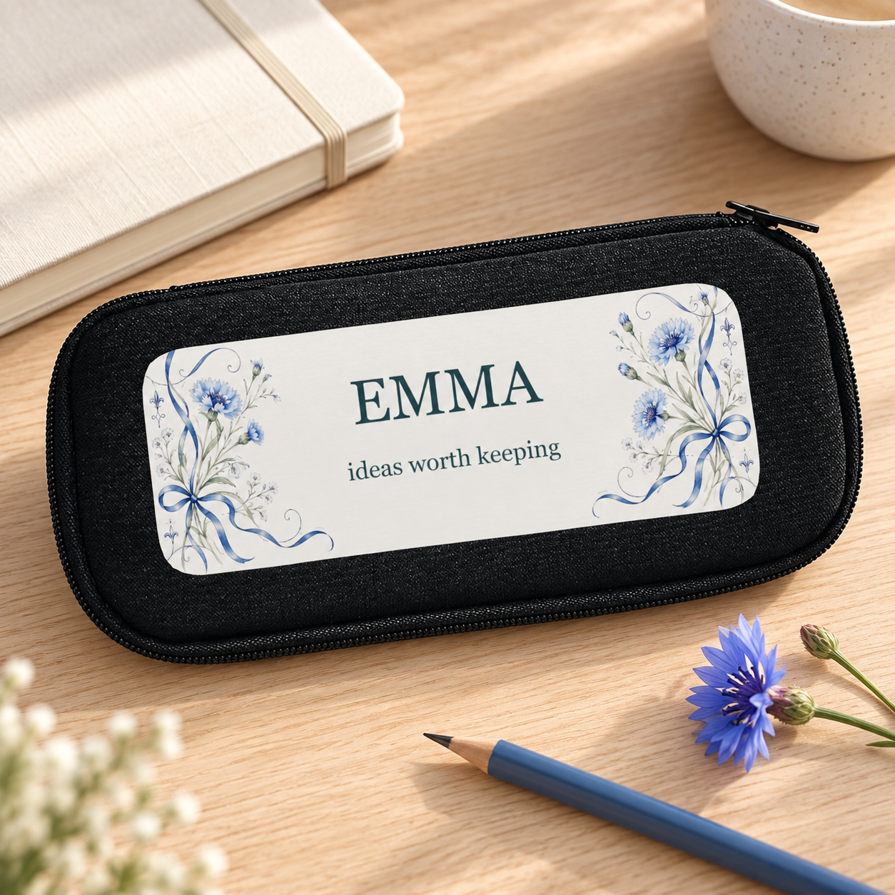Bluebell Notes · Personalized Pencil Pouch · Black · One size