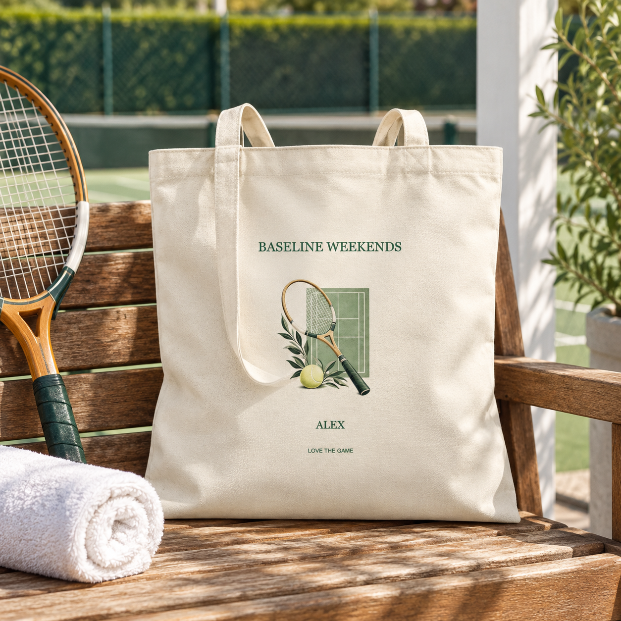 Baseline Weekends · Personalized Tennis Tote · Cream · One size