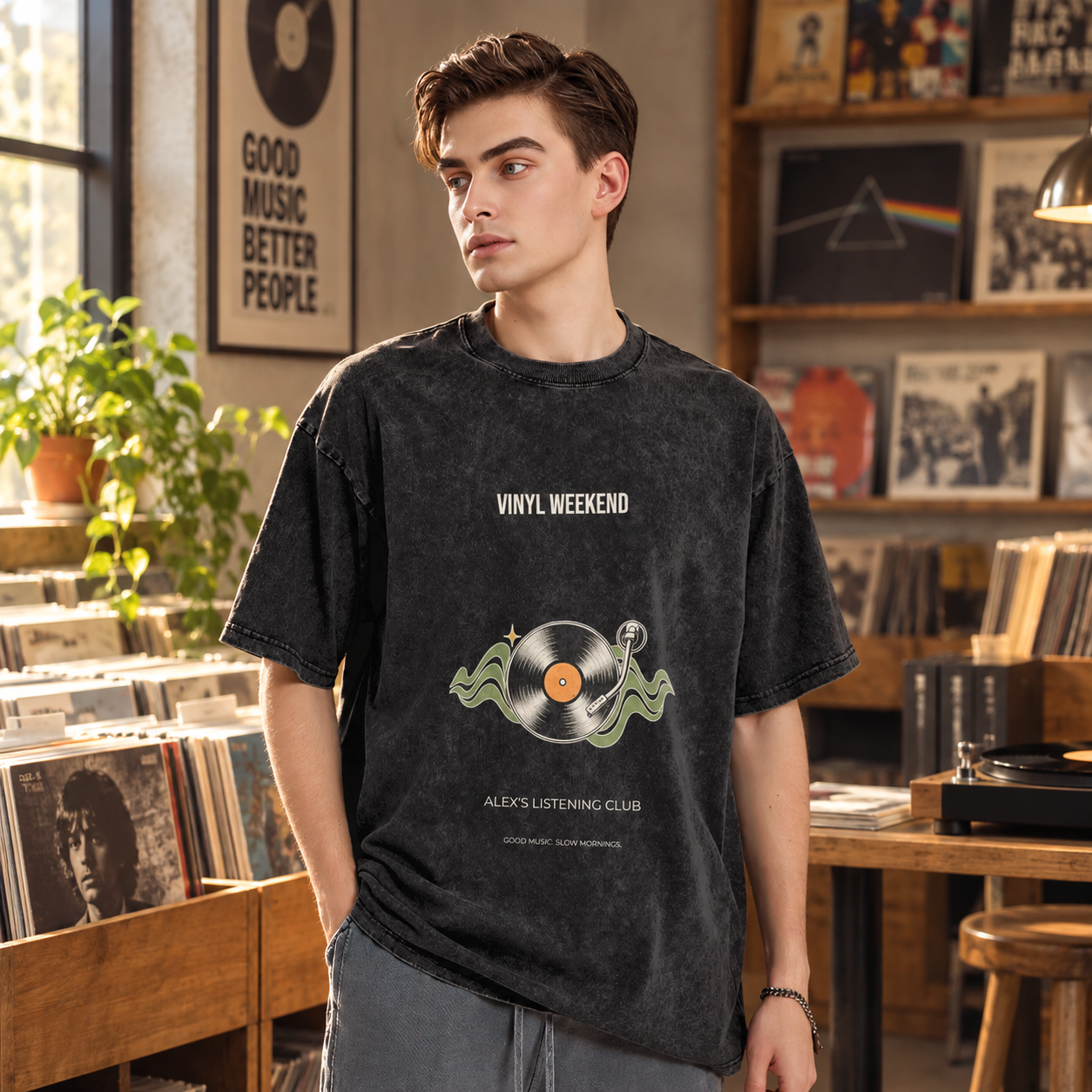 Vinyl Weekend · Personalized Vintage Music Tee · Black · M