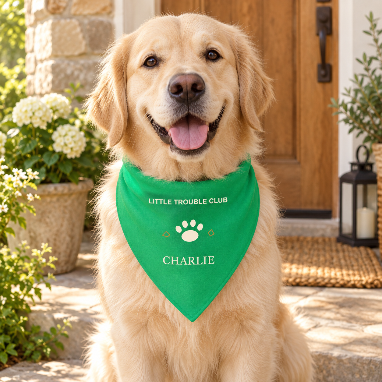 Little Trouble Club · Personalized Pet Bandana · Green · One Size
